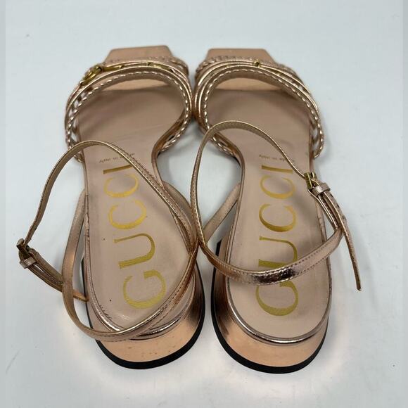 Gucci Ketty Horsebit Braided Metallic Sandals Pink size 38 EU 8 US - Picture 10 of 11
